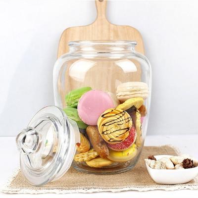 China Wholesale Home Decoration Airtight 2200ml Antique Glass Candy Jars Nuts Food Storage Container With Airtight Lid for sale