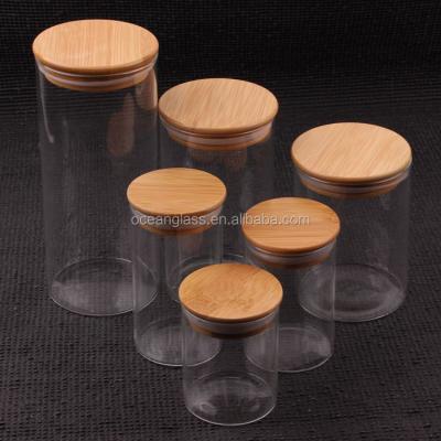 China Jaar freshness 500ml 250ml glass candy jar glass for honey with bamboo lid for sale