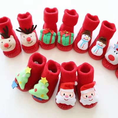 China Cartoon Antibacterial Winter Thickened Baby Shoes And Non-slip Socks Christmas Baby Floor Socks for sale