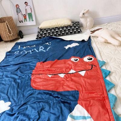 China Anti-pilling Cartoon Dinosaur Lamb Velvet Red Children Nap Kids Blanket Wholesale for sale