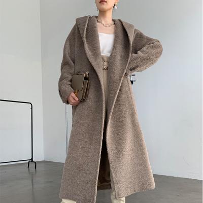 China 2021 autumn viable winter new the same lazy luxury Suli Hooded Coat woolen cashmere coat two color for sale