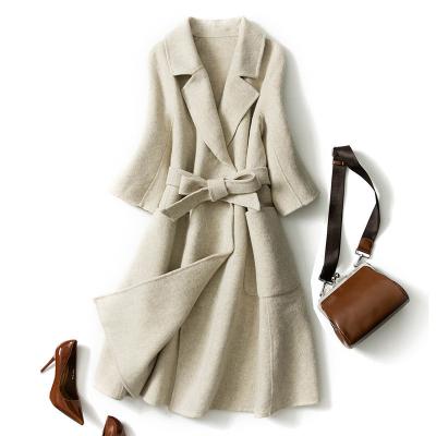 China Anti-shrink wool coat woman overcoat women's wool full coat hand made cashmere double sided wool overcoat trend alpaca coats for sale