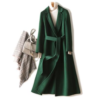 China Anti-shrink dark green wool coat! ! Double Faced Water Ripple Texture Long Handmade Women's Autumn And Winter Long Coat for sale