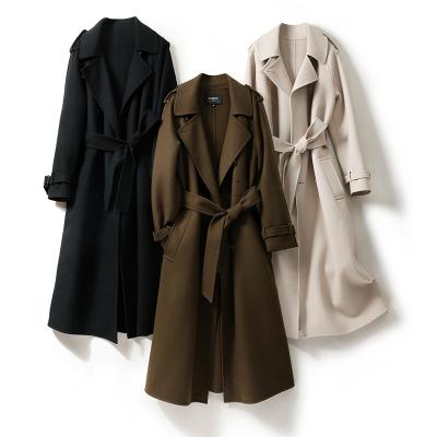 China Lafengji Anti-Shrink Gas Field Lace Up Wool Cashmere Double Breasted Faced To Overcoat Woolen Cross Coats for sale