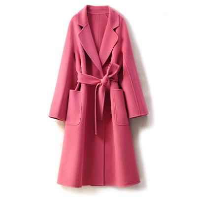 China Anti Shrink Woolen Coat Cross Women Soften , Hepburn Style Double Faced Wool Fabric Middle Long Overcoat 100% Woolen Coats for sale