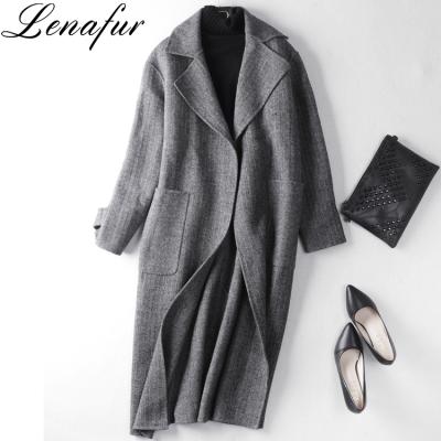 China England Winter Soft Anti-Shrink Style 100% Gray Double Face Lamb Sheep Cashmere Wool Long Fur Coat For Women for sale