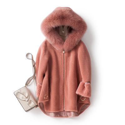 China Long coat women's wool ladies 2020 new hooded coat women's anti-shrink shearling coat winter genuine faux shearling shearling for sale