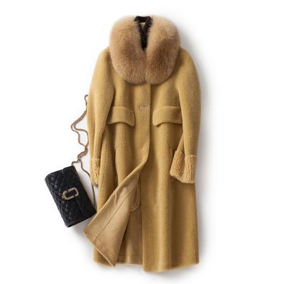 China Winter middle and long grain fur coat 2020 faux fur coat fox fur collar new autumn and winter anti-shrink overcoat for sale