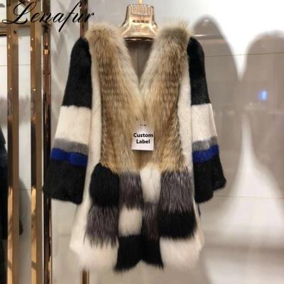 China Factory Price Women Winter Women Winter Patchwork Splice Colored Anti-Shrink Design 3/4 Real Real Real Mink Fur Jacket Mink Fur Jacket Luxury Fox Fur Coat for sale