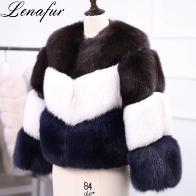 China Wholesale New Color Anti-shrink Real Fox Fur Stripe Coat With Factory Cheap Price for sale