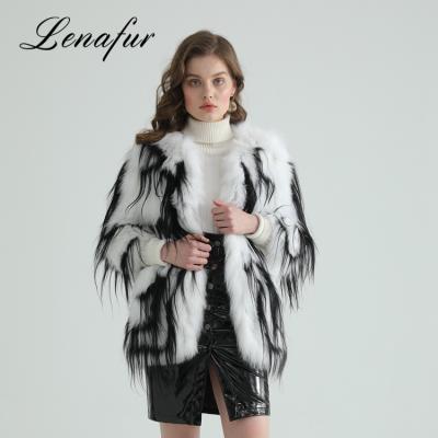 China Anti-Shrink Italy Style Real Fox Fur Coat Black Natural Fox Fur Coat White Fox Knit Fur Coat for sale