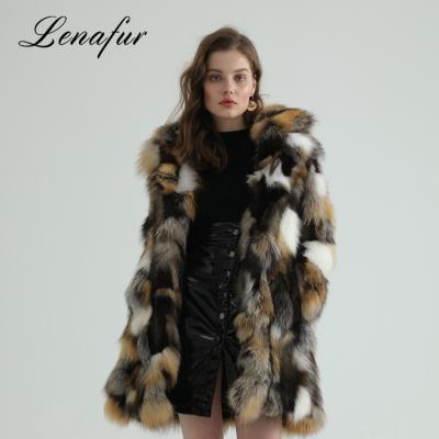 China Womens Winter Anti-Shrink Italian Red Fox Fur Blow Color Long Coat for sale