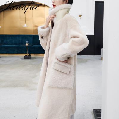 China Winter Anti-Shrink Real Shearling Shearling Fur Coat Leather Striped Jackets For Women for sale