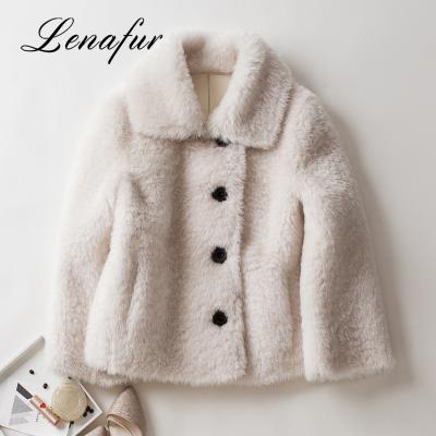 China 4 Colors Real Lamb Shearling Luxury Sustainable Fur Coat, Sheepskin Double Face Woolen Shearling Leather Coat For Women for sale