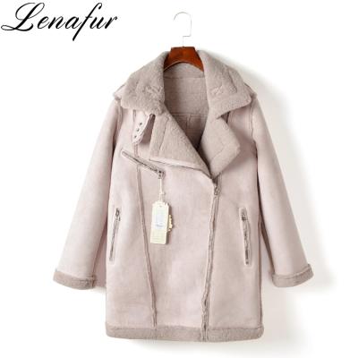 China Anti-Shrink Women's Outerwear Sheepskin Suede Long Coat Winter Jacket Women for sale