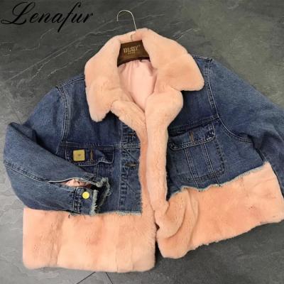 China Women Anti Shrink Short Jeans Style Real Rex Rabbit Fur Down Bomber Duck Down Parka Luxury White Winter Jacket for sale