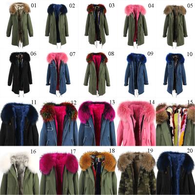 China High quality anti-shrink winter raccoon fur parka women fashion rex rabbit fur coat fur parkas for sale