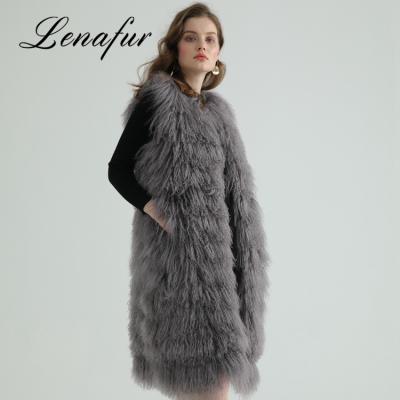 China Breathable Cheap Price Wool Keep Warm Long Mongolian Lamb Fur Vest for sale