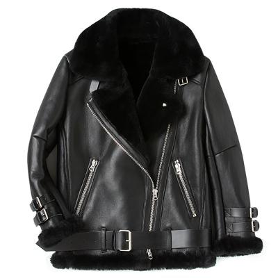 China Winter Breathable Leather Coat Ladies Double Face Sheepskin Fur Jackets Lambskin Leather Jacket for sale