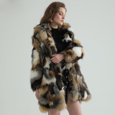 China Anti-Wrinkle Women Long Lined Fox Knitting Fur Coat for sale