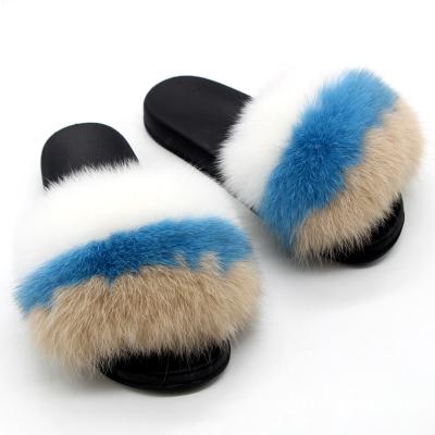 China 9 True Colors Mixcolor Design Kids Wholesale Kids Fox Fur Slippers Anti-Slippery Slides for sale