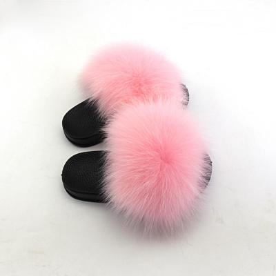 China Girls 20 Colors Anti-slippery Kids Children Real Full Fox Fur Slides Sandals Slippers for sale