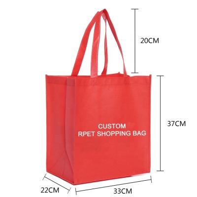 China REACH Standard Eco-Friendly Customized Matt Laminated Handled Recycled Reusable Stitchbond RPET Nonwoven Fabric Bag for sale