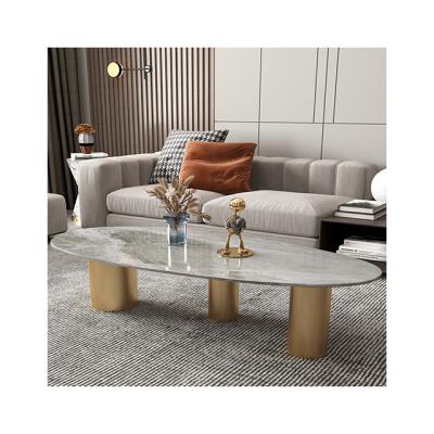 China Full Size Modern Living Room Design Gold Sintered Stone Round Shape Irregular Coffee Table for sale