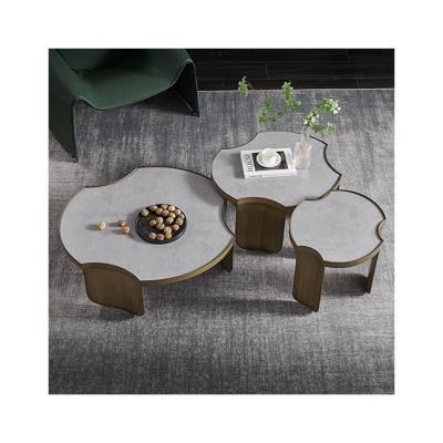 China Full carbon steel slab round shape modern luxury coffee table living room furniture for sale