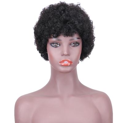 China Good Quality Short Curly Virgin Human Hair Wig Short Fluffy Curly Wigs For African American Women for sale