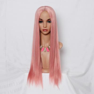 China Pink Silky Straight Synthetic Wig Long Small Weight Hair Wave Material Silky Wigs For White Color Woman for sale