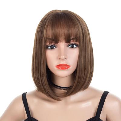 China Silky Straight Synthetic Wig With Bangs Brown Straight Synthetic Wig For Women Bobo Hairstyle Fiber Cosplay Wigs for sale