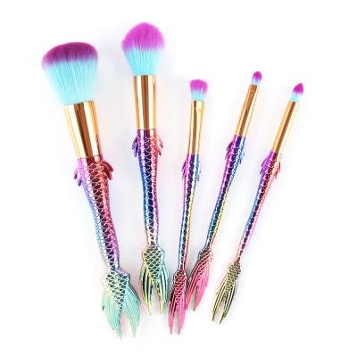 China Fan Brush New Design Mermaid Brush 5 Pcs Make Up Brush Set Makeup Brush Kit for sale