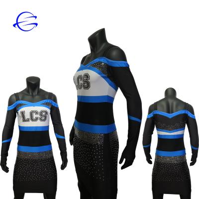 China Soft Cheerleading Long Sleeves Toss Top Sexy Skirt OEM Girls All Cheerleader Costumes Stars Sublimation Rhinestones for sale