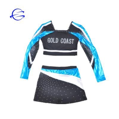 China Soft Wholesale Custom All Star Sublimation Print Cheerleading Dance Printed Crystal AB Long Sleeve Chearleading Uniform for sale