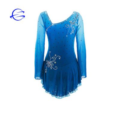 China Custom Spandex Rhinestone Ice Skating Dress High Elasticity Performance Blue Skating Dresses Figure Skating Dress Girls' Blue Skating Wear for sale