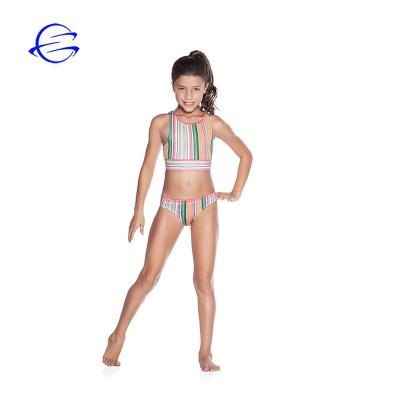 China Newest Design Kids Breathable Sports Wear Quick Dry Breathable Swimming Suit Two Piece Swimwear Sublimation Kids Stripes for sale