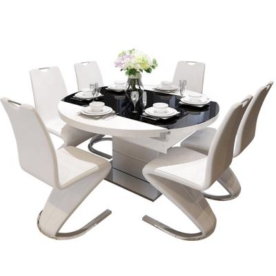 China Foshan Factory Adjustable Wood Dining Table (Other) Set With Glass Top Table Dining Furniture Rectangle Dining Table Set for sale