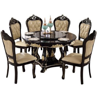 China Marble/Rock Top Hand Carved Luxury French Romantic Dining Set Solid Wood Foshan Engraving Marble Dining Table and Chair Frame Table for sale