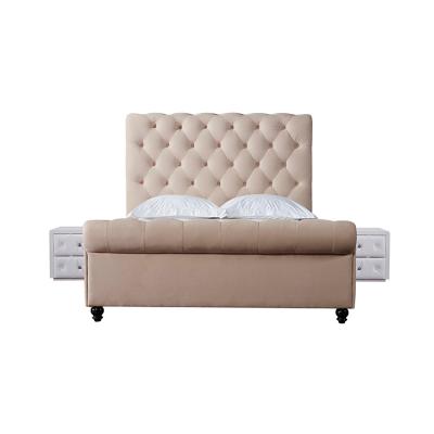 China (Other) Customized Adjustable Full Size MDF Double Queen Soft Bed With Velvet Upholstery Fabric Bed Frame for sale