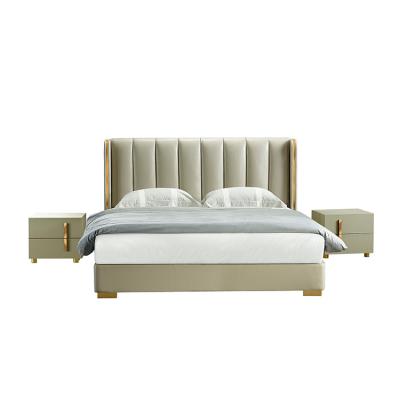 China (Other) New Design Solid Wood Adjustable Queen Bed Upholstered Full Leather Upholstery Wood Bed for sale