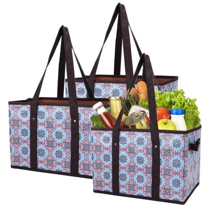 China Sustainable Reusable Grocery Bags Set Durable Heavy Duty Tote Bag Collapsible Grocery Shopping Box Bag With Reinforced Bottom for sale