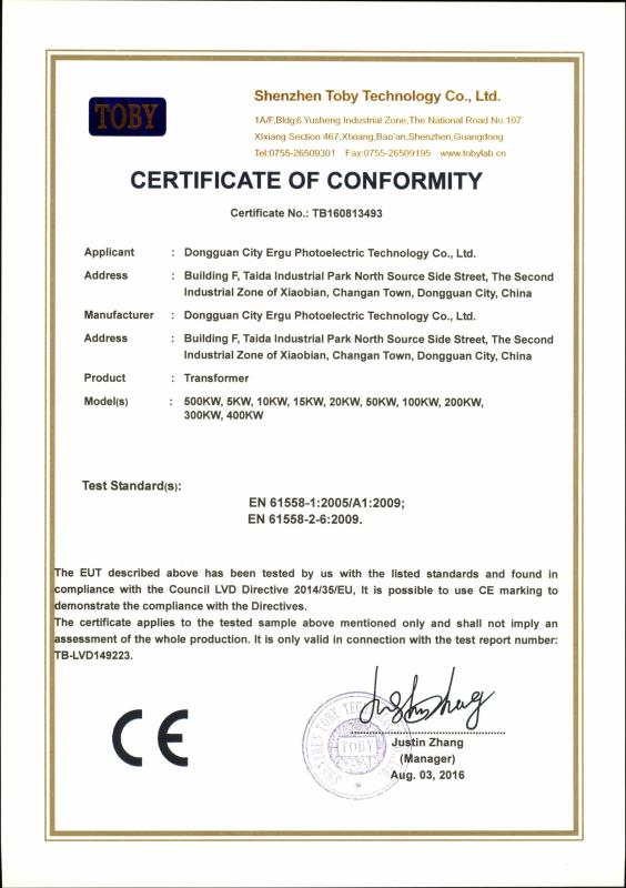 CE - Dongguan Ergu Photoelectric Technology Co., Ltd.