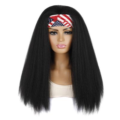 China Other Fashion Synthetic Wig Headband Tied Long Curly Black Yaki Straight Ombre To Plug Hair For Women None Lace Up for sale