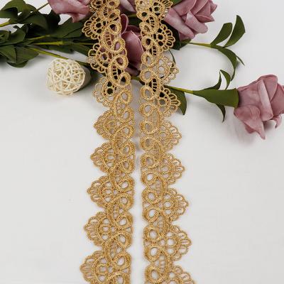 China 2021 YBUYOO Water Soluble Top Quality Gold Luxury Trim With Floral Designs Embroidery Lace Chemical Trimming for sale