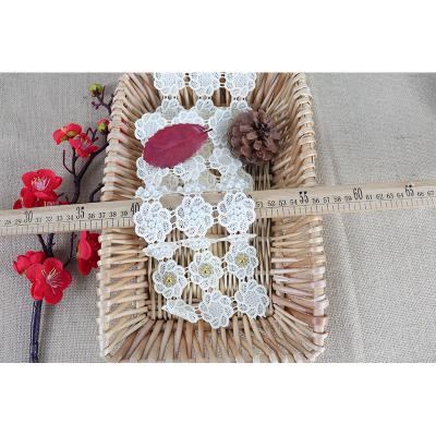 China custom 3D nail bead embroidery with white bead lace embroidered beaded fabric for sale