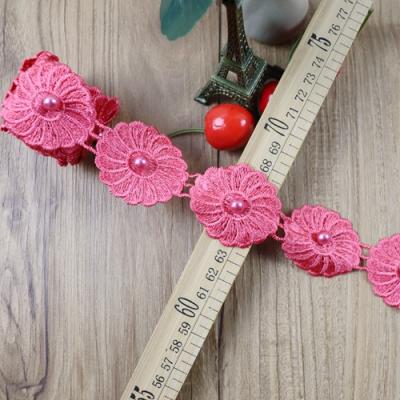 China New Arrival Water Soluble 3D Flower African Embroidered Lace Trim Flower Beaded Lace Trim Clothing Trim for sale