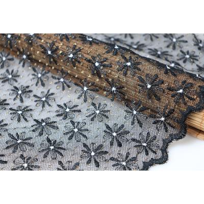 China 3D Source Factory Black Wedding Dress Fabric Tulle Lace Fabric Star Embroidery Lace for sale