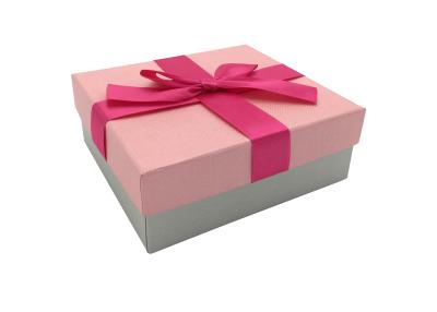 China Eco Fancy Gift Cardboard Box Square Pink Ribbon Bowtie With Lids for sale