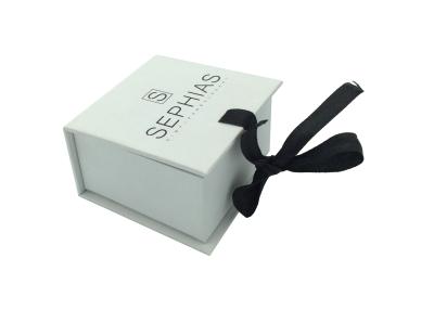 China Empty White Jewelry Cardboard Boxes , Small Jewelry Gift Box With Ribbon for sale